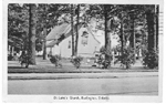 St. Luke's Church, Burlington, Ontario -- Exterior, seen through trees from road; postmarked October 23, 1940