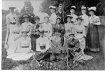 Baxter family and friends at a tennis party at Chestnut Villa, 2220 & 2222 Lakeshore Road, ca 1912