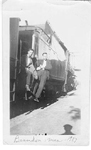Art Brame and friend (Harold?) on the train, Brandon, Manitoba, July 1923