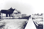 Cottages and boardwalk, Burlington Beach, ca 1900