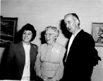Burlington Historical Society President Florence Meares (centre) with Margaret Lansdale and Bob Lansdale, 1987