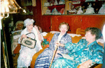 BHS members Annie Wood, Ruth Borthwick and Vicki Gudgeon attending a fundraising dinner for Ireland House, at the home of Mrs Phyllis Cartwright, 1980s