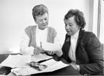 IODE Sovereign Chapter members:  Marlene Glennie (publicity) and Regent Margaret Forbes, 1986