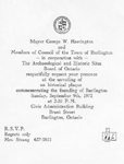 Invitation to the unveiling of the Plaque commemorating the founding of Burlington, 9 September 1973