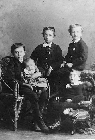 Filman Family -- The Filman Boys, (L-R): William, Ernest (baby), George, Walter, Arthur (bottom right)