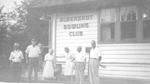 Aldershot Bowling Clubhouse -- (L-R): J. Walmsley, W.A. Fellowes, M. Stevenson, Pearl Leggat, H. Stevenson, A.K. Ramsay, 1961