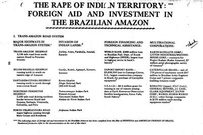 The Rape of Indian Territory: Foreign Aid and Investment in The Brazilian Amazon