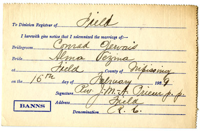 Certificat de mariage de / Marriage certificate of Conrad Gervais & Alma Vézina