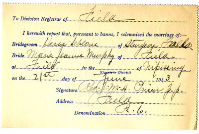 Certificat de mariage de / Marriage certificate of Hervé Leblanc & Marie Jeanne Murphy