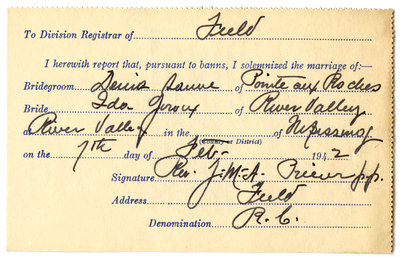 Certificat de mariage de / Marriage certificate of Denis Sauvé & Ida Giroux