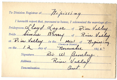 Certificat de mariage de / Marriage certificate of Lloyd Leger & Simone Berry
