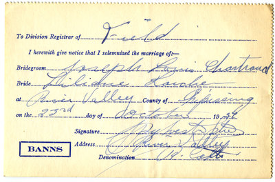 Certificat de mariage de / Marriage certificate of Joseph Louis Chartrand & Liliane Larcher
