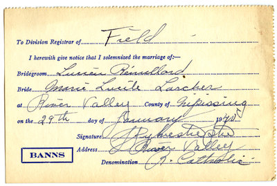 Certificat de mariage de / Marriage certificate of Lucien Rémillard & Marie Lucile Larcher