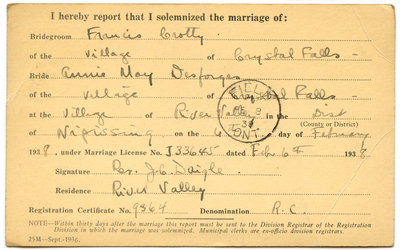 Certificat de mariage de / Marriage certificate of Francis Crotty & Annie May Desforges