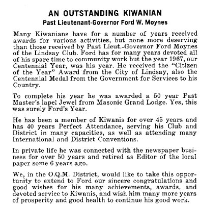 An Outstanding Kiwanian - March 1968