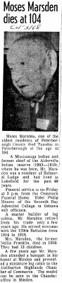 Moses Marsden dies at 104 - 31 October 1968