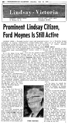 Prominent Lindsay Citizen, Ford Moynes is still active - 18 July 1970