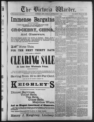 Victoria Warder (Lindsay, ONT), 9 Nov 1883