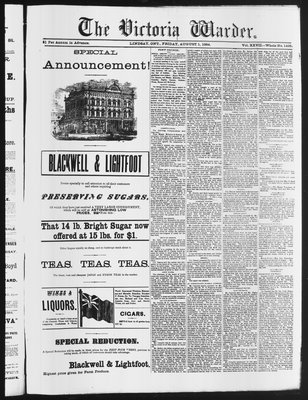 Victoria Warder (Lindsay, ONT), 1 Aug 1884