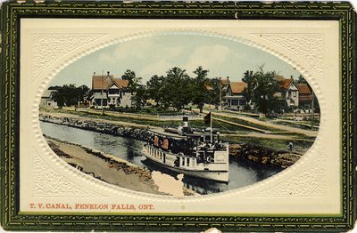 &quot;Manita&quot; passing through Canal at Fenelon Falls, Kawartha Lakes, Ont.; or, T.V. Canal, Fenelon Falls, Ont.