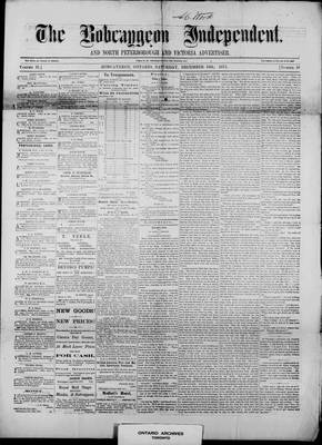 Bobcaygeon Independent (1870), 16 Dec 1871