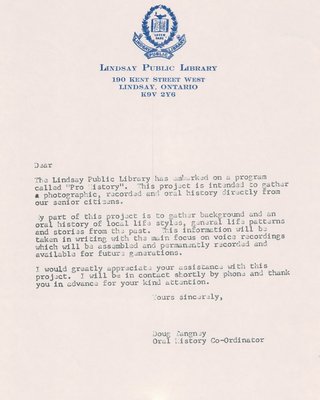 letter about Pro History Project