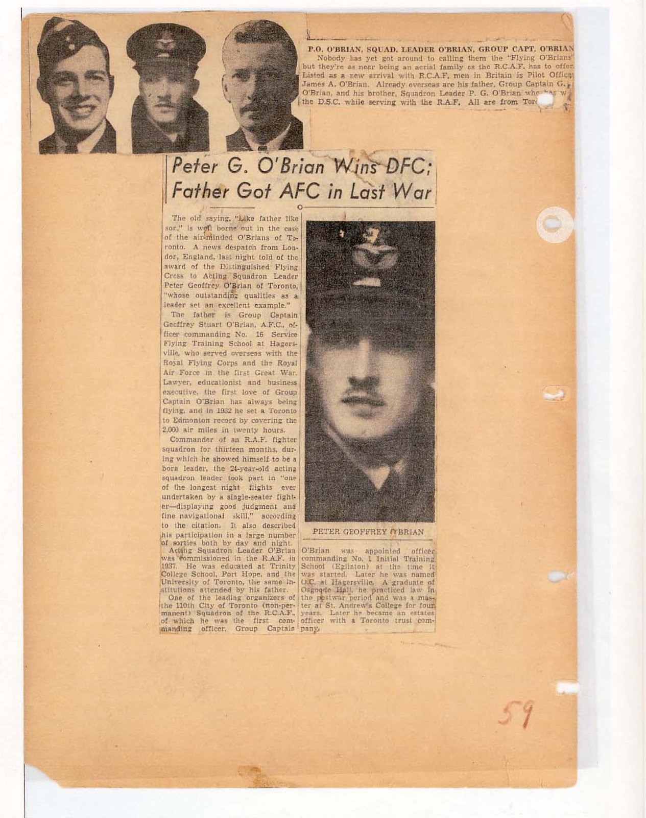 Page 62: Peter G. O'Brian wins DFC; Father got AFC in last war