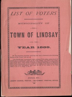 Lindsay Voters List 1889