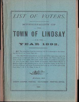 Lindsay Voters List 1892