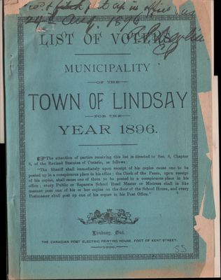 Lindsay Voters List 1896