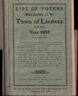 Lindsay Voters List 1908