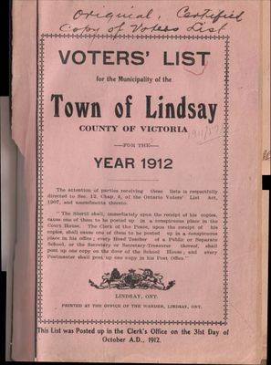 Lindsay Voters List 1912