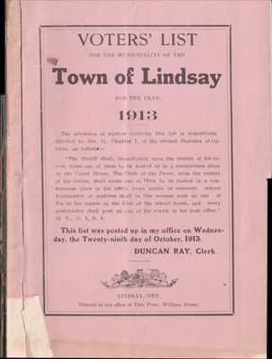 Lindsay Voters List 1913