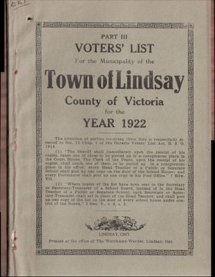Lindsay Voters List 1922 Part 3