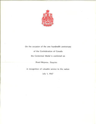 On the Main Street - 1 July 1967 - Centennial Medal letter