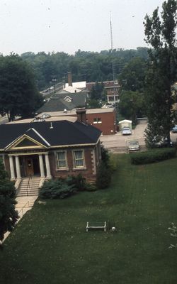 Exterior of Carnegie library, aerial view of east side, 1973