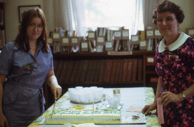 Interior of Carnegie library, &quot;Happy birthday Lindsay Public Library&quot;, 1974