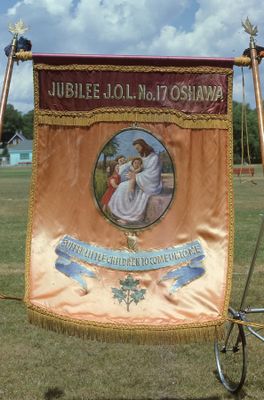 Banners from the Loyal Orange Parade in Lindsay, 1975