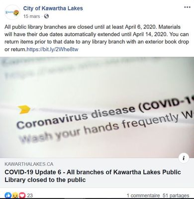 March 15: All Kawartha Lakes Public Library branches closed