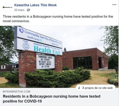 March 20: Residents in a Bobcaygeon nursing home have tested positive for COVID-19