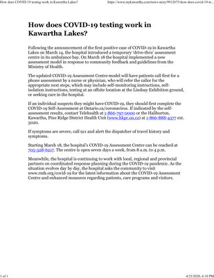 March 21: How does COVID-19 testing work in Kawartha Lakes?