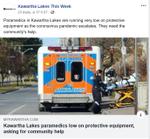 March 23: Kawartha Lakes paramedics low on protective equipment, asking for community help