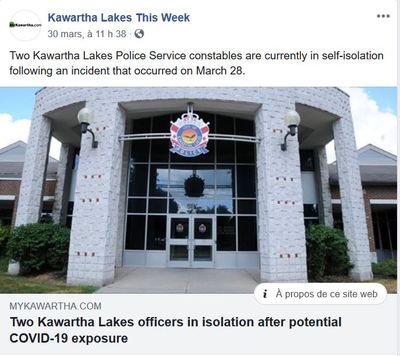 March 30: Two Kawartha Lakes officers in isolation after potential COVID-19 exposure