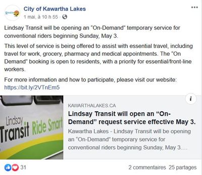 May 1: Lindsay Transit will open an &quot;On-Demand&quot; request service effective May 3