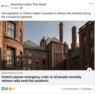 April 10: Ontario passes emergency order to let people remotely witness wills amid the pandemic