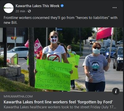 July 17: Kawartha Lakes front line workers feel 'forgotten by Ford'