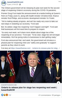 June 5: Ontario to release plan for stage two reopening next week