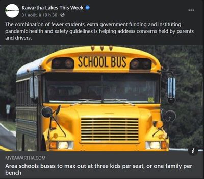 August 31: Area school buses to max out at three kids per seat, or one family per bench