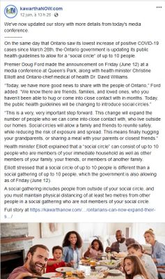 June 12: Ontarians can now expand their 'social circle' to include 10 people