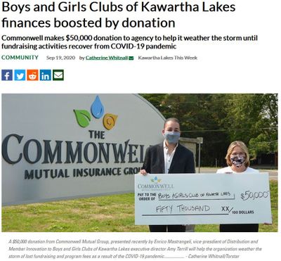 September 19: Boys and Girls Club of Kawartha Lakes finances boosted by donation